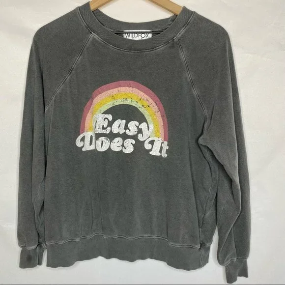 NWOT WILDFOX Easy Does It Sommers Gray Rainbow Crewneck Sweatshirt XS Small - Picture 7 of 11